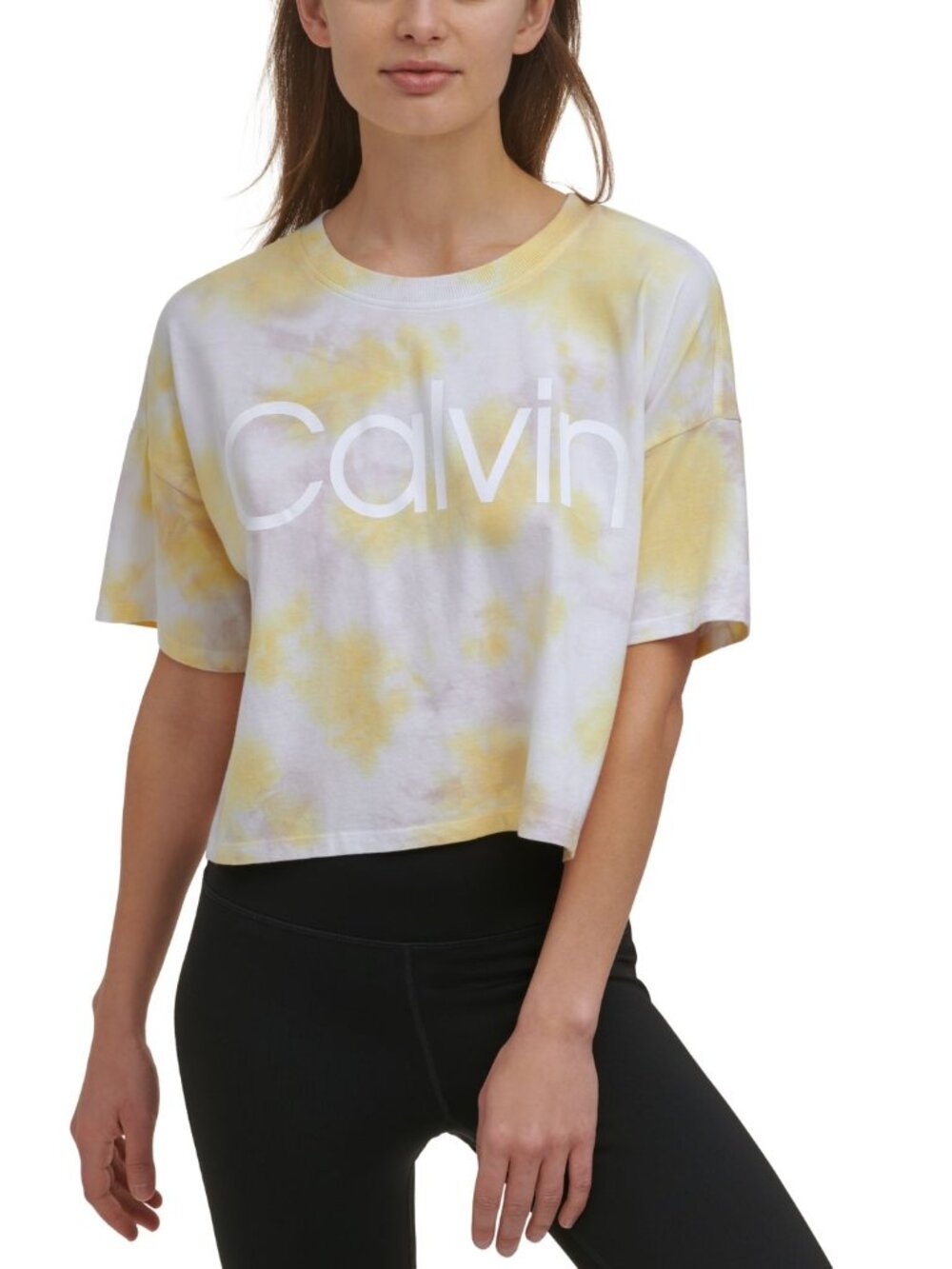 Calvin Klein Womens Activewear Performance Cropped Tie-Dyed T-Shirt